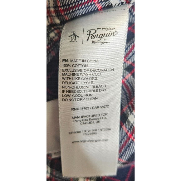 Original Penguin Shirt Mens Medium Navy Red Plaid Flannel Preppy Grunge Gorp - Picture 6 of 9